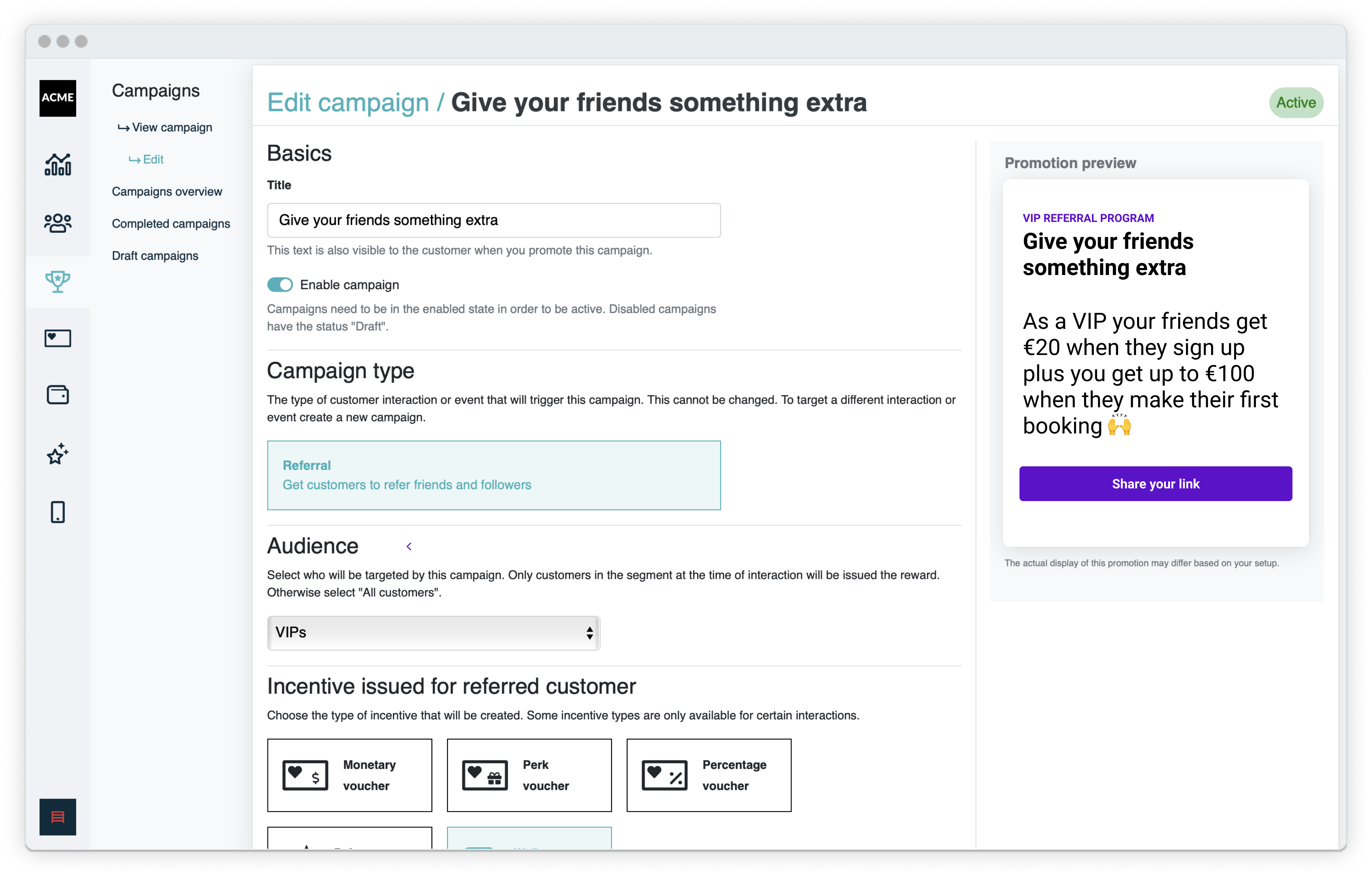 Edit referral programs in Console